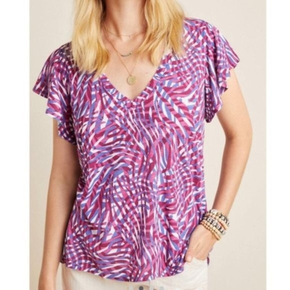 Anthropologie T. La Flutter Sleeve Zebra Tee - Picture 1 of 6